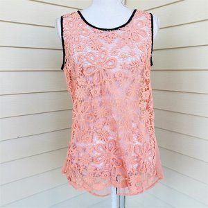 RYU from Anthropologie Delicate Pink Lingerie Tank with Lace front + Sheer back